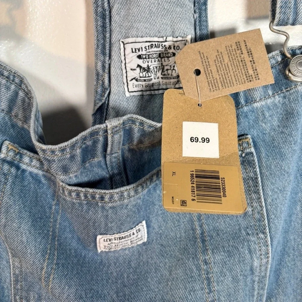 Levi's Denim Utility Shortalls Womens Sz XL Light Wash NEW Vintage Style Romper - Picture 4 of 8